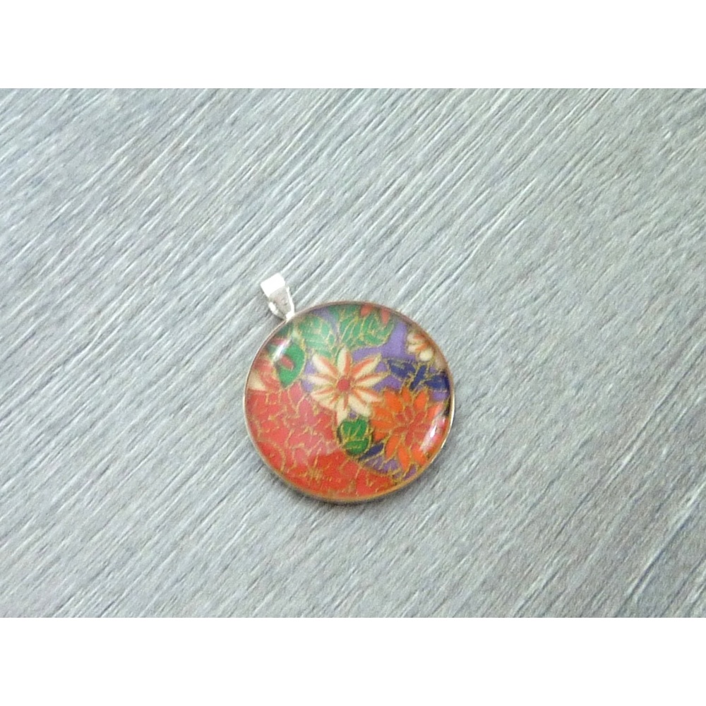 Japanese Washi Paper Flower Origami Pendant - .925 Sterling Silver & Resin